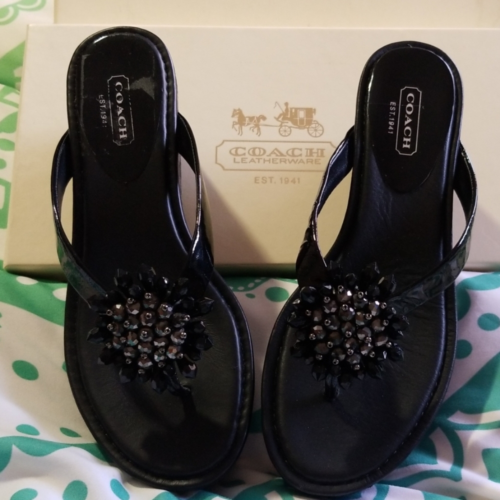 Coach Womens Norice patent leather black  sandels